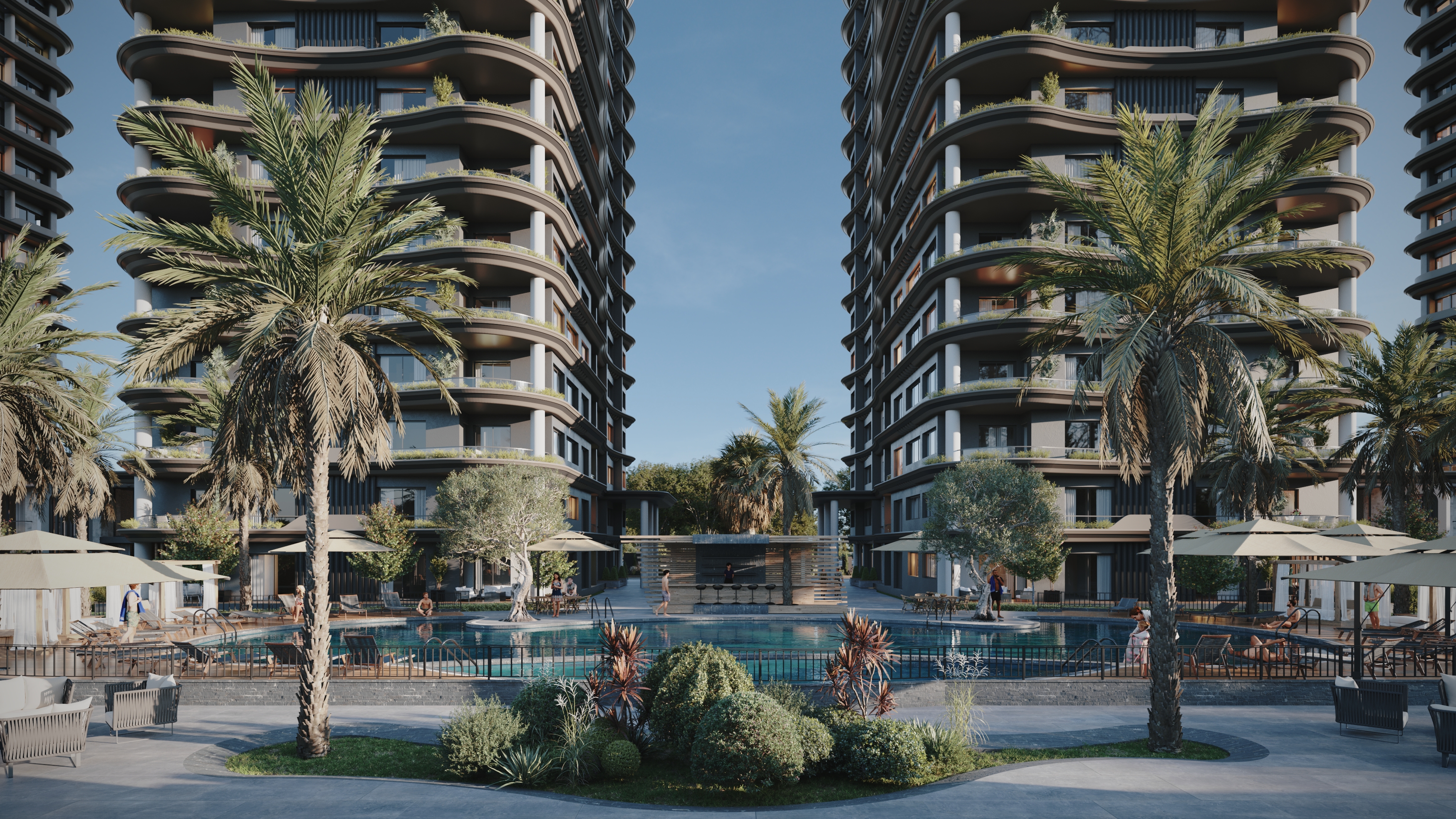 UBB Mersin Tekince Konut Kompleksi - Gündüz & Gece Aydınlatmalı Dış Cephe Görselleştirme